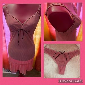 Sheer pink and black Donna Loren sexy nightgown and thong panty size M